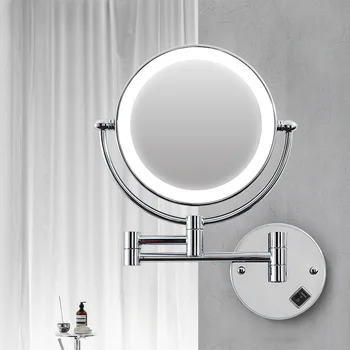 الحائط مرآة مكياج مزودة بإضاءة المرآة البالونية 8 بوصة 1X/10X مرآة حمام مكبرة جودة الكروم للطي LED مرايا الحمام